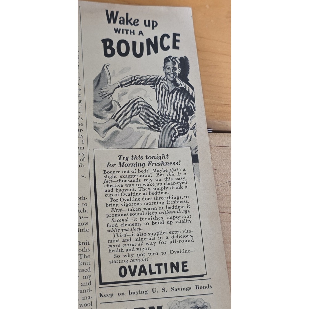 Vintage 1946 Ovaltine Print Ad Wake Up With A Bounce Mid Century Advertising Art